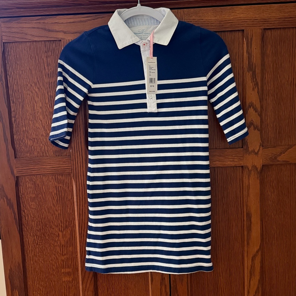 NWT Vineyard Vines Girls Rugby Dress Stripe-Deep Bay Size S (7-8)